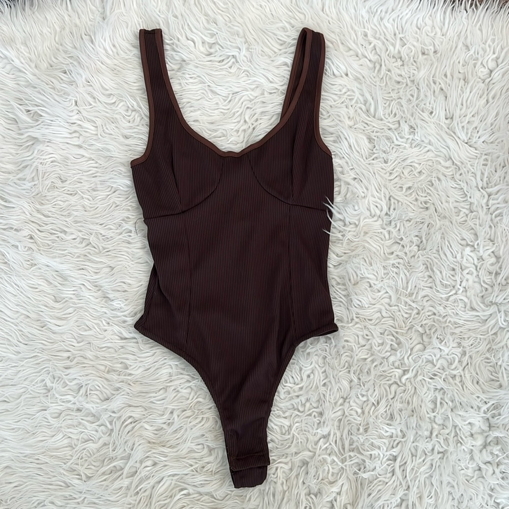 PLT Brown ribbed bodysuit